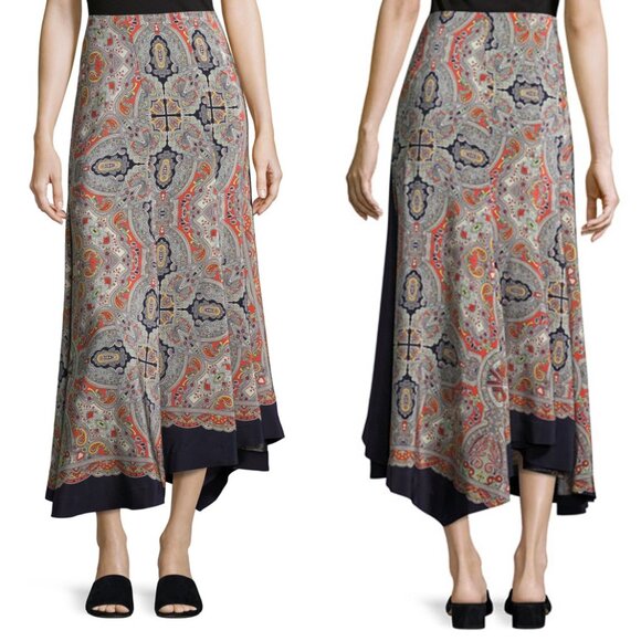 Theory Bitrah Premont Paisley Print Silk Maxi Skirt 4 - Picture 2 of 16